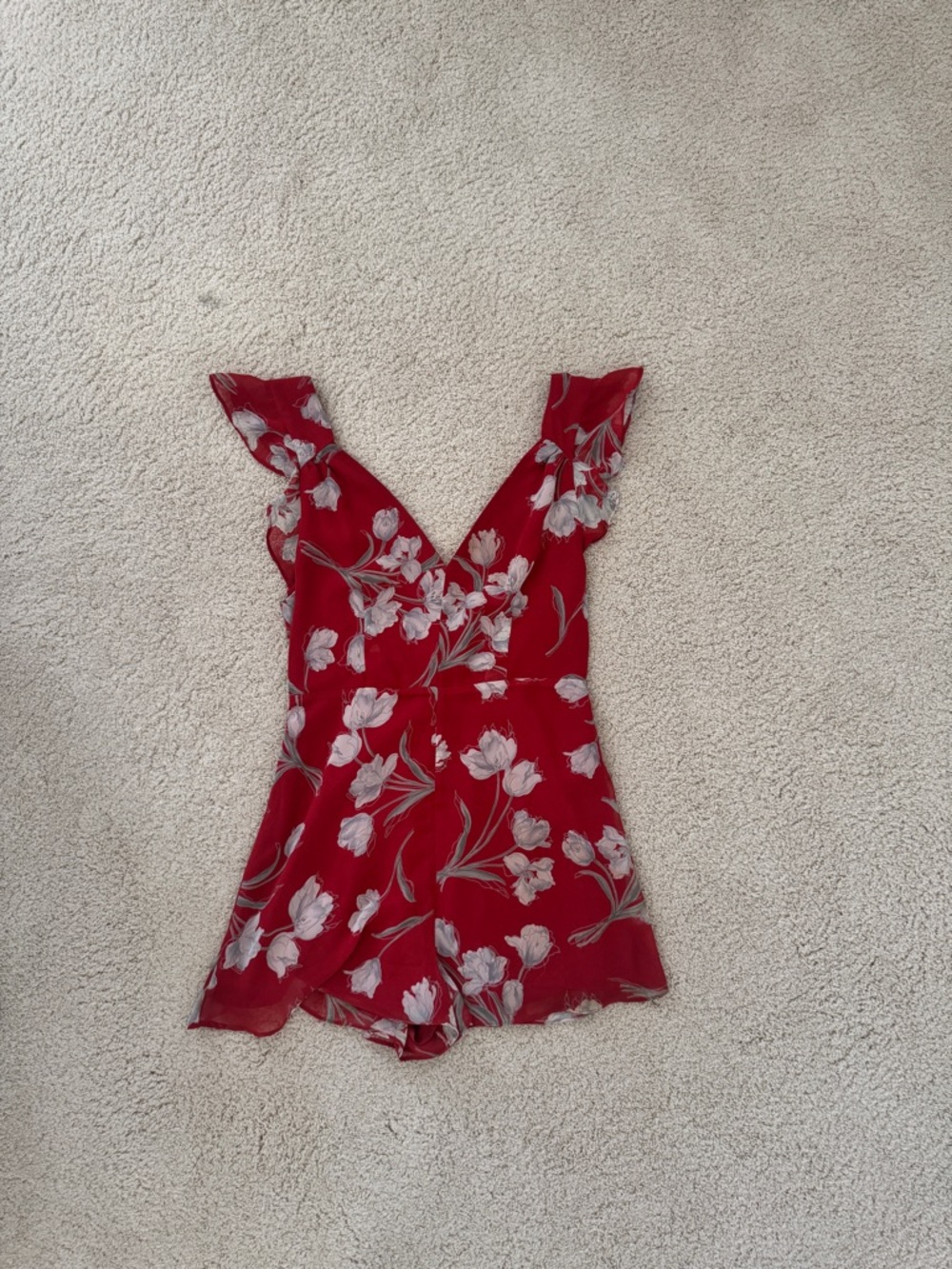 UO Kimchi Blue Red Floral V-Neck Romper